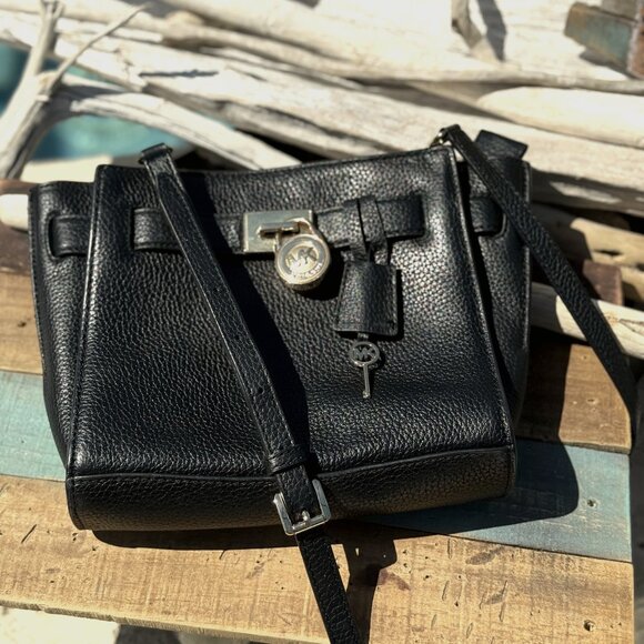 Michael Kors Hamilton Pebbled Leather Crossbody Bag – Black - Picture 1 of 8